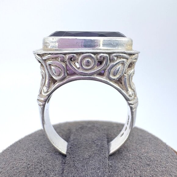 VTG Solid Sterling Silver 925 Oval Amethyst Bezel Set Statement Ring Size 6 - Picture 2 of 9